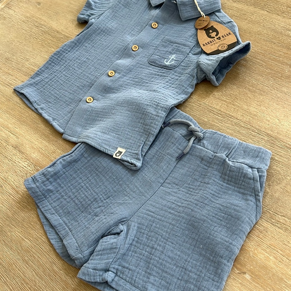 Rabbit + Bear Blue Anchor Resort Matching Set 3T - Picture 4 of 6